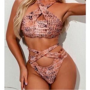 Fashion Nova Tan Crocodile Print Bikini